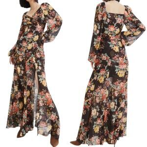 Veronica Beard Avani Silk Floral Long Sleeve Wrap Maxi Spring Garden Wedding 4